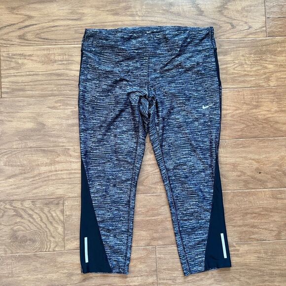 Nike Tights Women's Size XL Crop Running Printed Training Racer Black/Gray - Picture 1 of 12